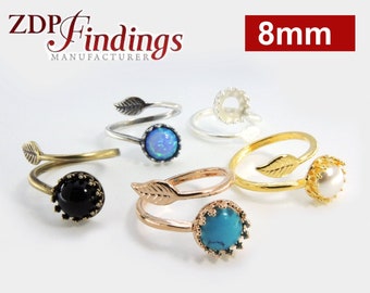 4pcs x Quality Cast 8mm Bezel Settings, Adjustable Ring. Choose your Finish (10055V)