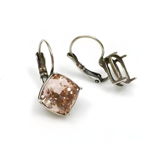 ZDP- USA  x 4pcs x 10mm Square Antique Silver Plated Bezel Lever back Earrings Setting Suitable for European 4470 (LBN9ASP)