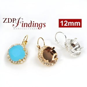 2pcs x Square 12mm Bezel Lever-back Earring Setting Fit Swarovski 4470 Crystal, Choose Your Finish (LBSQ12CRYV) ZDP USA