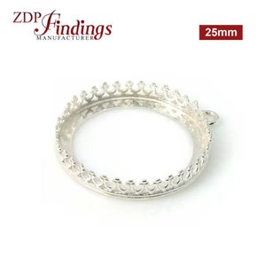 ZDP USA 2pcs x 25mm Quality Cast 925 Sterling Silver ,Base Bezel Settings, for Pendant or Earring DIY (9483SH)