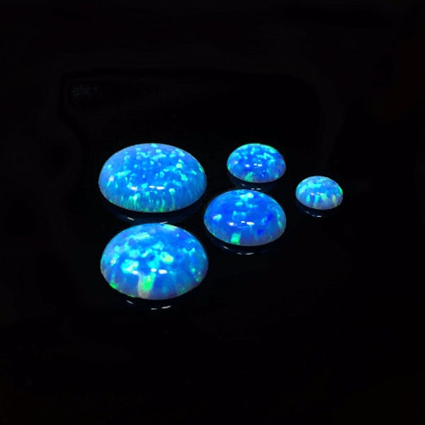ZDP- USA Round 3-14mm Blue Sparkling Opal Lab Created Multi Color Cabochon (OPDRDCBV)