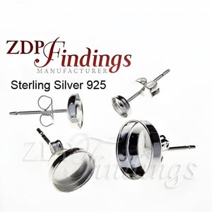 ZDP - USA (10pcs) x Round 8mm Sterling Silver 925 Earrings, Bezel Setting with Ear-backs  (6108)Findings MANUFACTURER