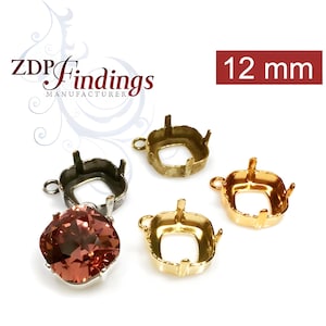 ZDP- USA 10pcs x Square 12mm Open Back Pendant or Earring Bezel Cup For Setting fit Swarovski 4470 Choose your Finish (SQH1211PV)