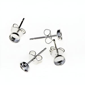 ZDP USA (5Pairs )x Round 3mm Sterling Silver 925 Post Earrings ,Bezel Setting with Ear-backs   Findings MANUFACTURER  (6103)