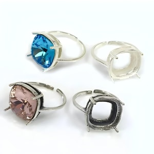 ZDP-USA  2pcs x Quality Cast 925 Sterling Silver Square Cushion 12mm Ring Bezel Cup Setting European art 4470 - Choose Your Finish