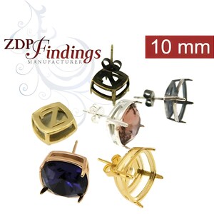 ZDP- USA  4pcs x 10mm Bezel W/Post Sterling Silver 925 Earring w/Brass Setting Fit European 4470 Crystal, Choose Your Finish (9PON19V)