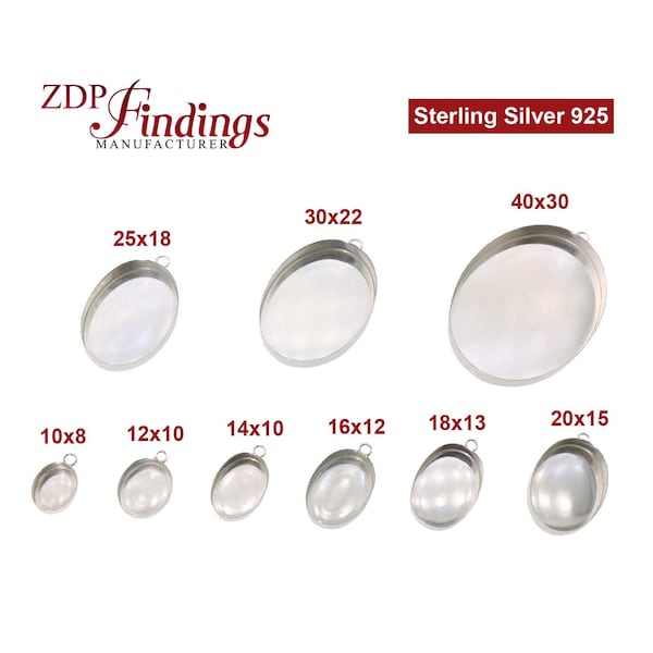 Extra Deep Oval Sterling Silver 925 Bezel Cup Tray with loop For Setting High Stones or Resin rock, Choose your Size (OVVH1)