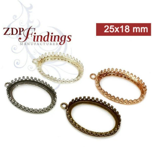 ZDP USA (6pcs ) Oval 25x18mm Brass Crown Bezel Setting Pendant Crystal or Cabochon Gemstone, Choose Your Finish (8394V)