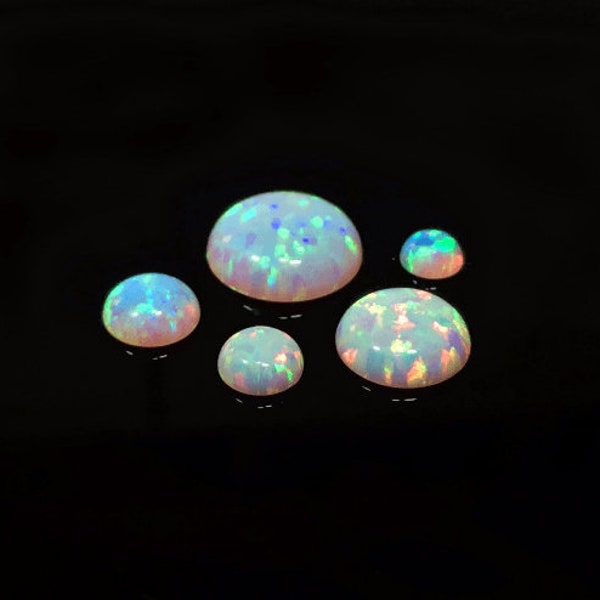 ZDP- USA Round 3-14mm White Sparkling Opal Lab Created Multi Color Cabochon (OPWRDCBV)