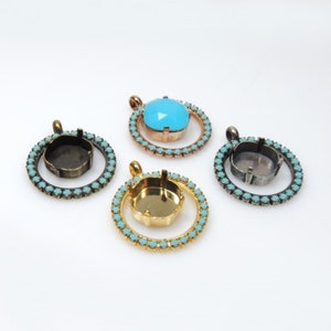 ZDP- USA (1pc) 12mm Square Bezel Cup Pendant w/  Turquoise Crystal Rhinestone, fit European 4470 (SQ12PZTRSGP)