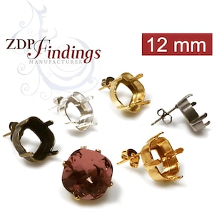 ZDP- USA (10pcs) Square 12mm Bezel Cup Post Stud Earring ,Open Back , Fit Swarovski 4470 Crystal, Choose Your Finish (POSQH1211V)