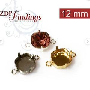 ZDP- USA (6pcs) x 12mm Square W/ 2 Loops Bezel Cup Tray For Setting fit European 4470, Choose your Finish (SQ12LV)