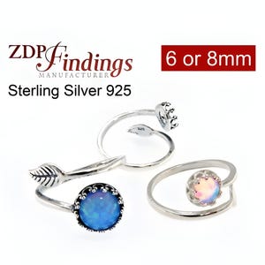 ZDP-USA (2 pcs)  925 Sterling Silver, 6 or 8mm Quality Cast Blank Silver Adjustable  Ring, Bezel Setting, . Choose your Finish (10054-5SV)