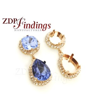 ZDP USA 2pcs x Dangle Rhinestone Bridal Earrings Fit Swarovski Square 12mm 4470 and Pear 18x13mm 4320 Crystals,POSQ12PR18CRYGP