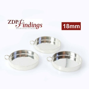 4pcs x Round 18mm Bezel Cup Setting Pendant Earrings with Vertical Loop Ring Sterling Silver 925 (RD181V) by ZDP USA Findings MANUFACTURER
