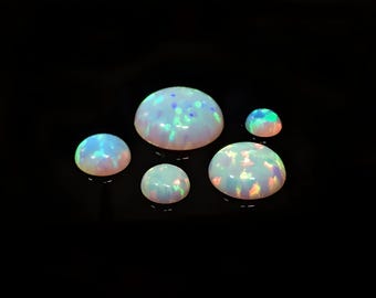 ZDP- USA Round 3-14mm White Sparkling Opal Lab Created Multi Color Cabochon (OPWRDCBV)