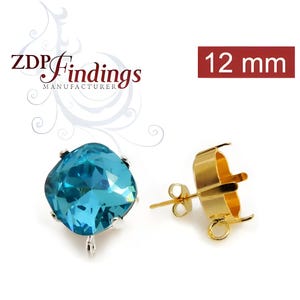 ZDP- USA 6pcs x Square 12mm Bezel Post Earring Setting with loop fit European 4470 Crystal, Choose Your Finish (POSQ1211RV)
