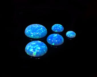 ZDP- USA Round 3-14mm Blue Sparkling Opal Lab Created Multi Color Cabochon (OPDRDCBV)