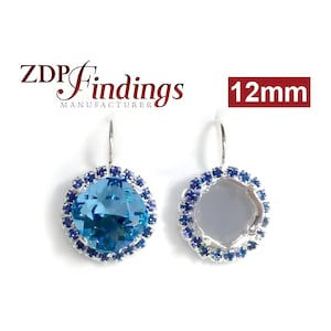 ZDP USA 2pcs x Square 12mm Bezel Earrings For Setting Silver Plated with Aquamarine Rhinestones Fit Swarovski 4470 Crystal (LBSQ12AQSP)