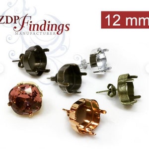 ZDP- USA (10pcs) Square 12mm Bezel Cup Post Stud Earring ,Easy Setting, Fit Swarovski 4470 Crystal, Choose Your Finish (POSQ12V)