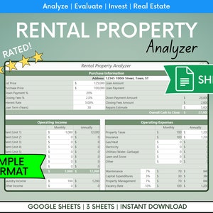 Rental Property Spreadsheet Google Sheets, Real Estate Spreadsheet, Rental Property Analyzer, Multifamily Analysis Spreadsheet, Investor