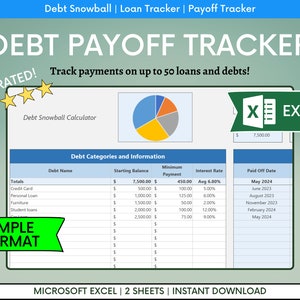 Debt Snowball Calculator Excel Spreadsheet, Debt Free Planner, Loan Payoff Tracker, Debt Snowball Spreadsheet, Debt Payoff Financial Planner