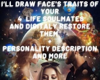 4 Soulmates Portraits, 4 soulmates Drawing,Realistic Portraits, Personality Descriptions, Compatibility Reading, Soulmates FInder, 24H Max