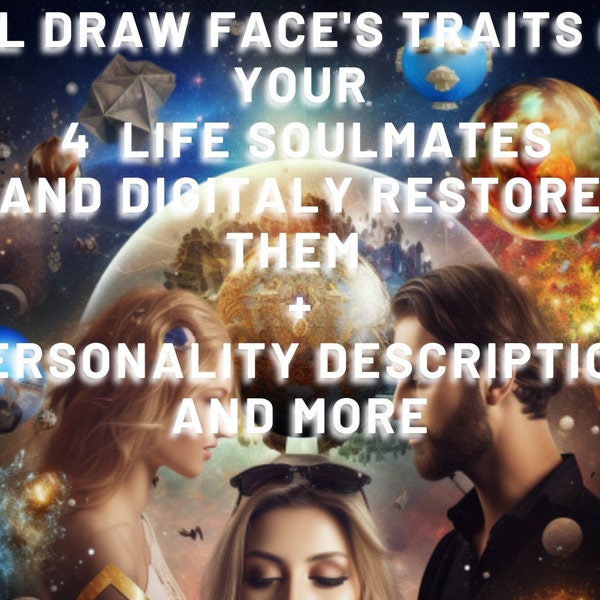 4 Soulmates Portraits, 4 soulmates Drawing,Realistic Portraits, Personality Descriptions, Compatibility Reading, Soulmates FInder, 24H Max