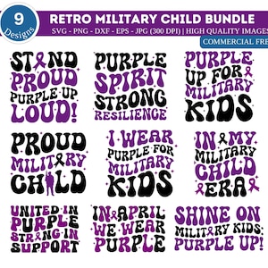 Retro Militär Kind SVG PNG Bundle| Purple Up for Military Kids Svg| Monat des Militärkindes Svg| Patriotisches SVG | Kindershirt Design SVG