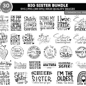 Paquete SVG de hermana, Paquete PNG de hermana mayor, Promocionado a hermana, Svg de escuadrón de hermanas, Svg de hermandad, Camiseta de hermana, Diseño de camiseta de amor de hermana