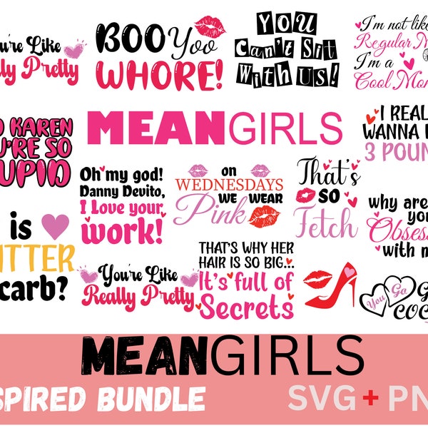 Ensemble Mean Gal SVG PNG | Graver un livre Svg PNG | Mean Gal Party Svg PNG | Image clipart méchante fille