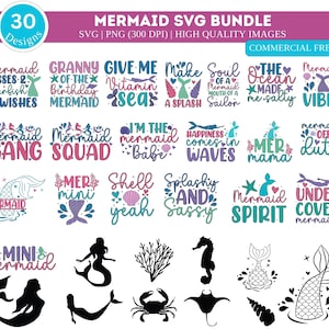 Lot de citations de sirènes SVG | Ensemble PNG de citations de sirène | Svg été | Ensemble svg magique | La vie marine Svg | Queue de sirène Svg | Svg coquille de palourde