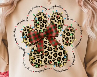 Christmas Dog Paw Print Png: Leopard Dog Paw, Trendy Christmas Dog Png, Holiday Design Sublimation