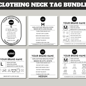 Etichetta di abbigliamento modificabile Pacchetto modello Canva / Etichetta etichetta collo t-shirt / Etichetta per la cura dell'indumento fai da te / Etichette per abbigliamento personalizzate / Etichette per le istruzioni di lavaggio