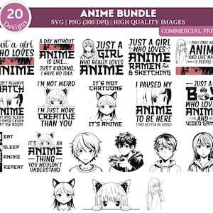 Anime SVG PNG Bundle | Japanisch SVG | Anime Silhouette Kunst | Anime Charakter | Kawaii svg | Anime-Svg-Pakete