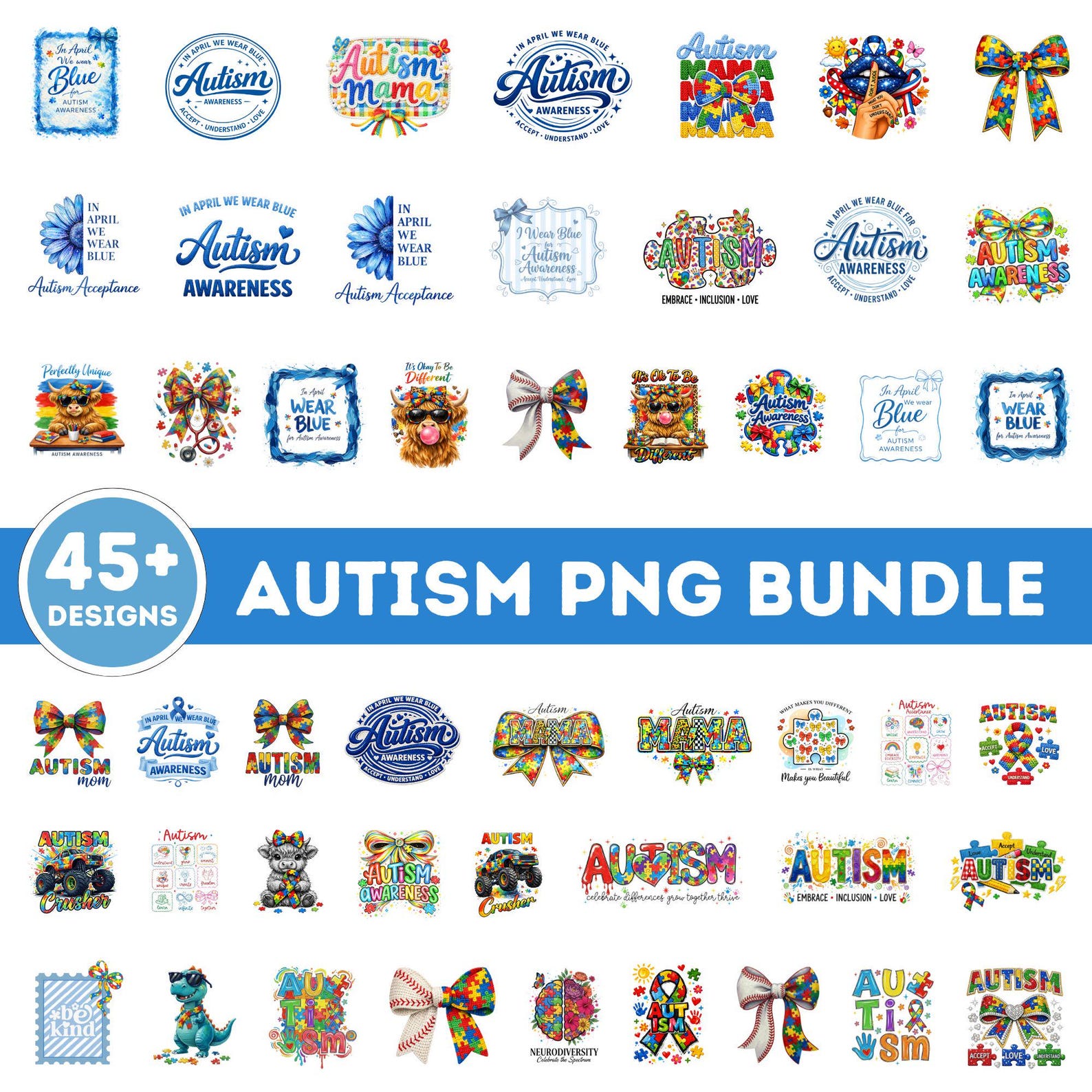 Autism Awareness PNG Bundle, Puzzle Png, Autism Coquette Bow Png ...