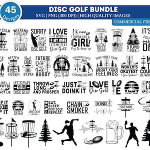 Ensemble Disc Golf SVG PNG | Vecteur de disc golf | Disc golfeur SVG | Clipart Golf Frisbee| Lecteur de disque golf| Arbre à disques| Silhouette de disque et Cricut