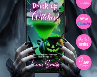 Drink up Witches Halloween Video Invitation, Editable Halloween Girls Night Invitation, Bad Witches Only Invitation, Ghouls Night Invite