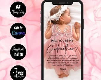 Will You Be My Godmother Proposal Video Template, Editable Godmom Proposal, Printable Photo Godparent Proposal Card, Modern Baptism Proposal