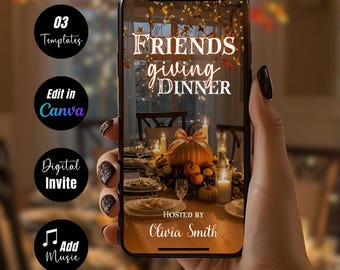 Digital Friendsgiving Dinner Invitation, Thanksgiving Dinner Invitation, Fall Party Video, Fall Pumpkin Party Invite, Friendsgiving Dinner