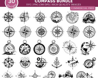 Compass Collection SVG PNG Bundle| Nautical Compass Svg| Clipart Png| Compass Silhouette| Vintage Compass| Tattoo Png