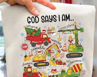 Christian Boy God Says I Am PNG: Christmas Construction Truck Png (Digital Download)