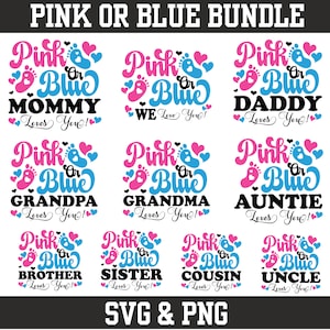 Pacote SVG Rosa ou Azul Nós Te Amamos | Rosa ou azul mamãe papai te amo SVG| Revelação de gênero svg| Camisa do depositário do gênero svg| Pegada de bebê svg
