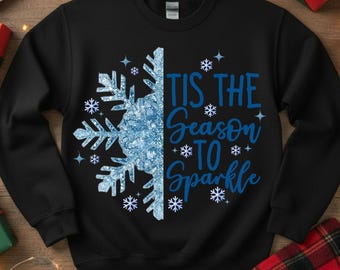 Glitter Christmas Snowflake Png , Tis The Season To Sparkle Png, Winter Glitter Snowflake Design Png (Sublimation Design)