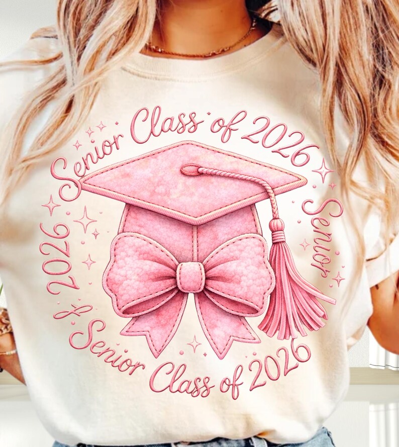 Senior 2026 PNG: Pink Coquette Bow Graduation Cap Class Png, Coquette ...