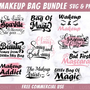 Trousse de maquillage amusante SVG | Lot d'énonciations de trousse à cosmétiques | Maquillage citations Svg | Sac en toile Svg | Pochette zippée Svg | Svg citations beauté | Rouge à lèvres
