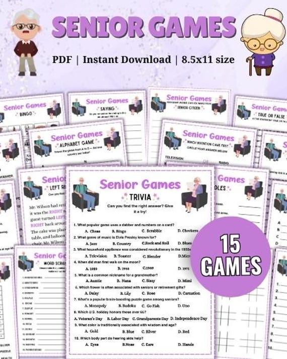 Senior Games Bundle Printable Senior Party Games Senior Riddles Brain Games for Seniors Trivia for Seniors Elderly Games Retirement Games