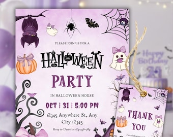 Editable Halloween Party Invitation, Spooky Birthday Invitation, Spooktacular Ghost Party Invitation, pink Halloween Birthday Ghost Party