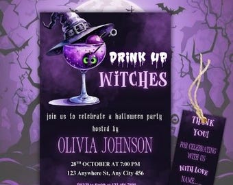 Drink up Witches Halloween party Invite, Editable Witches Halloween Invitation, Editable Halloween Cocktail Party, Adult Halloween Party