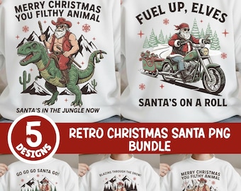 Paquete PNG de Papá Noel vaquero retro: Diseño de camiseta navideña del oeste (descarga digital)